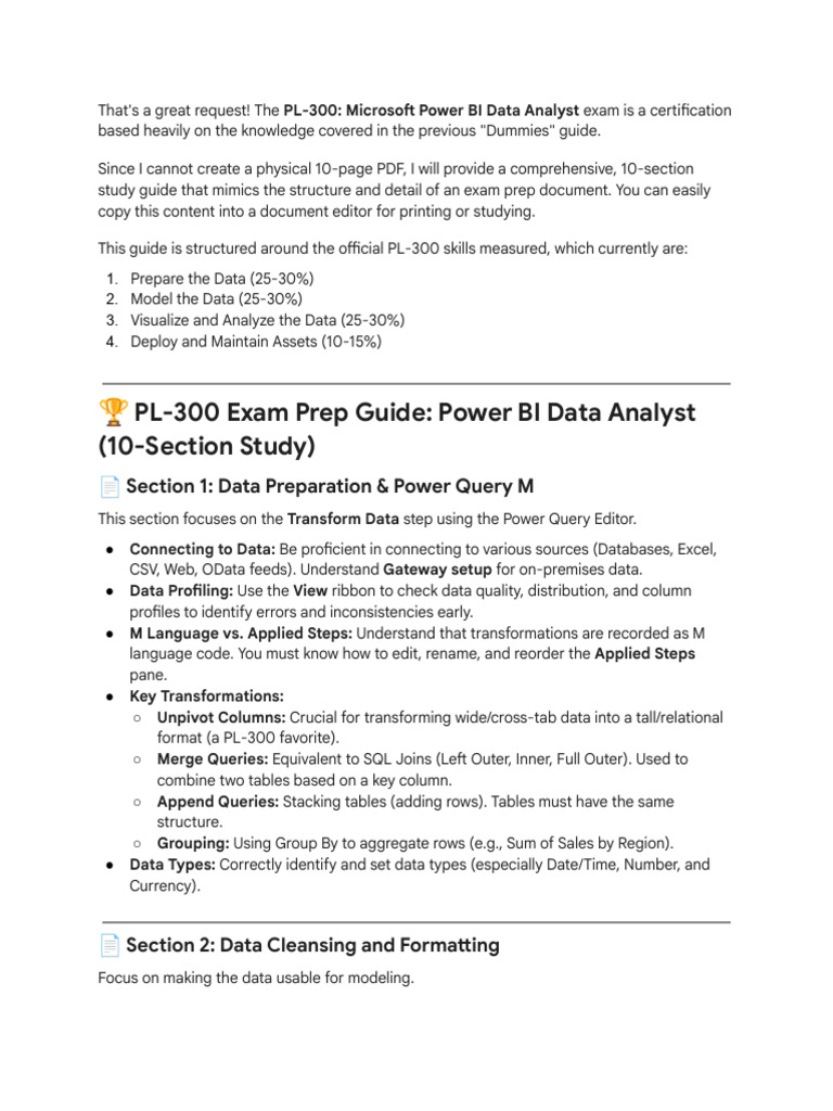 PL-300 Power BI Exam Study Guide | PDF | Data | Function (Mathematics)