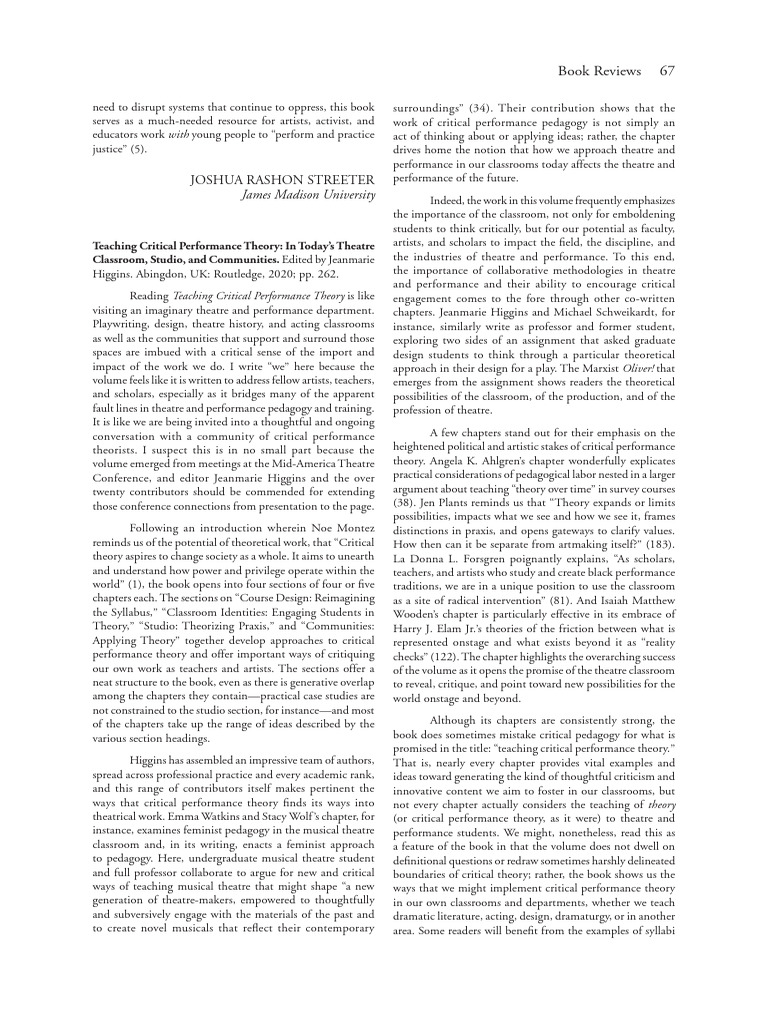 Teaching Critical Performance Theory Insights | PDF | Pedagogy | Perception