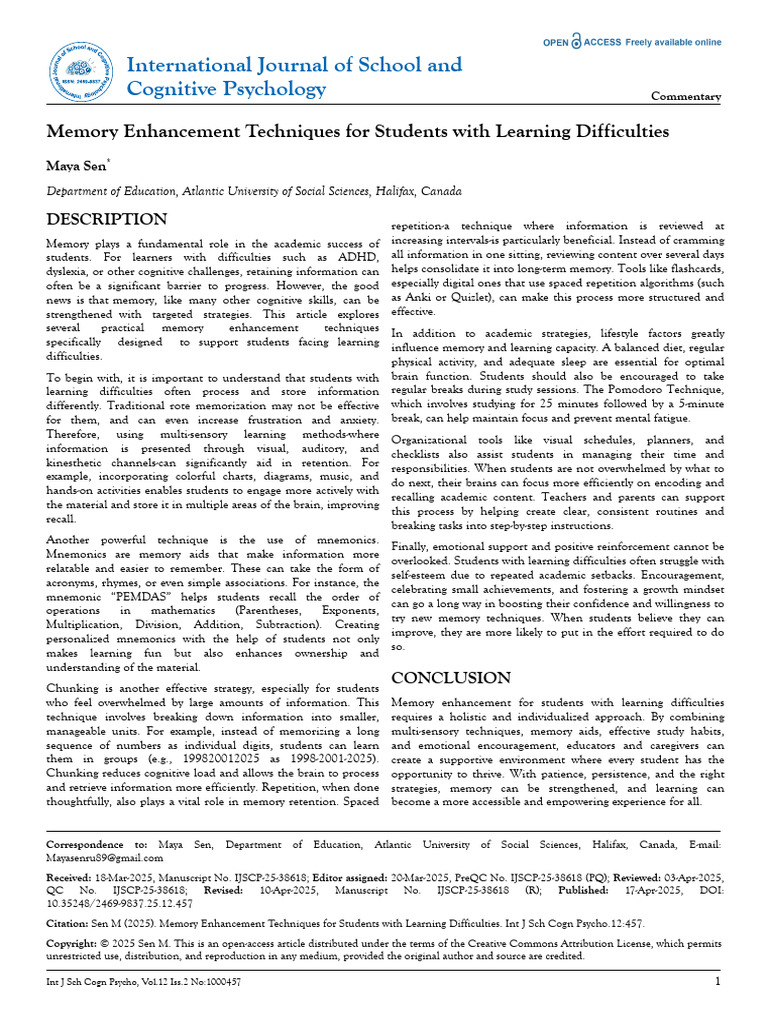 Memory Techniques for Learning Difficulties | PDF | Mnemonic | Memory