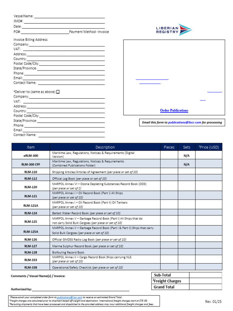 Publications - Order.form.01.25 - SYRENA | PDF | Cargo | Ships