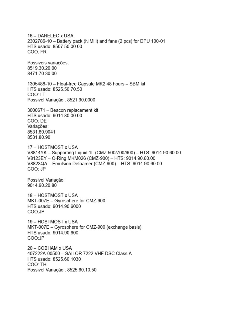 Marine Equipment HTS Codes & Variations | PDF