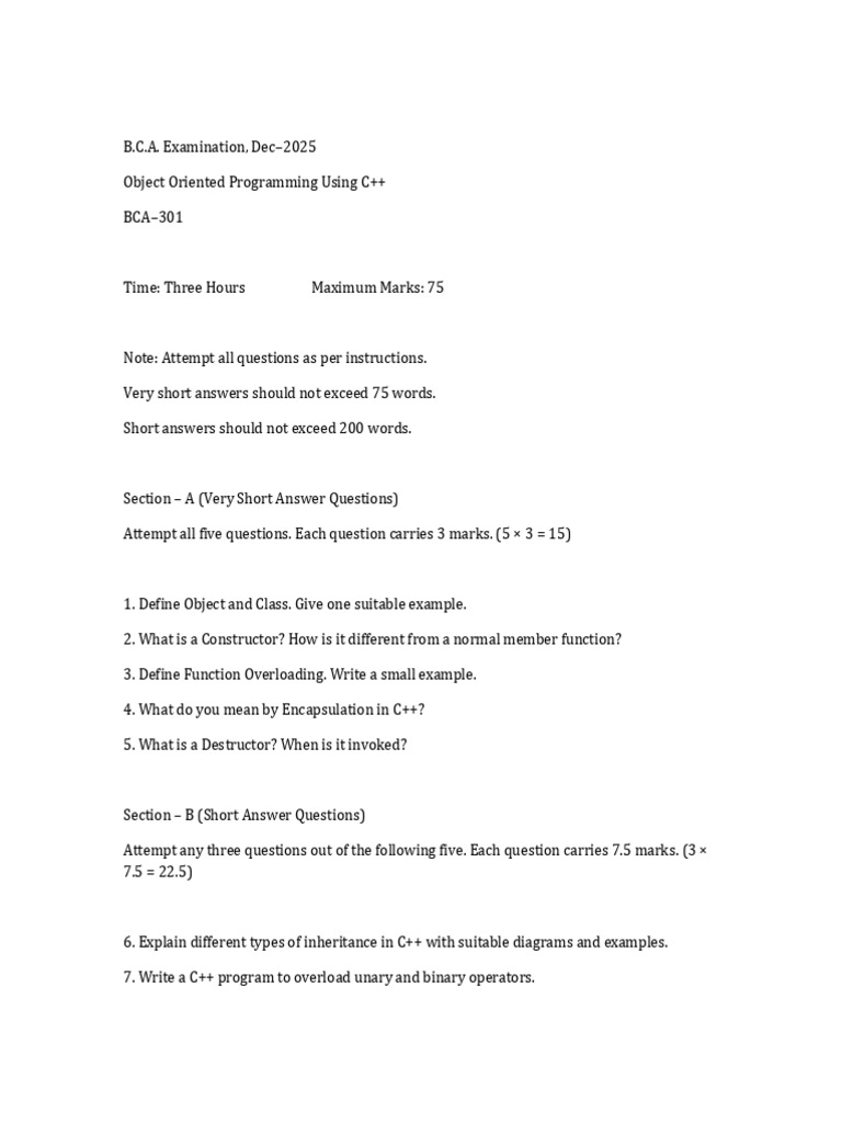 C++ Object Oriented Programming Exam Guide | PDF