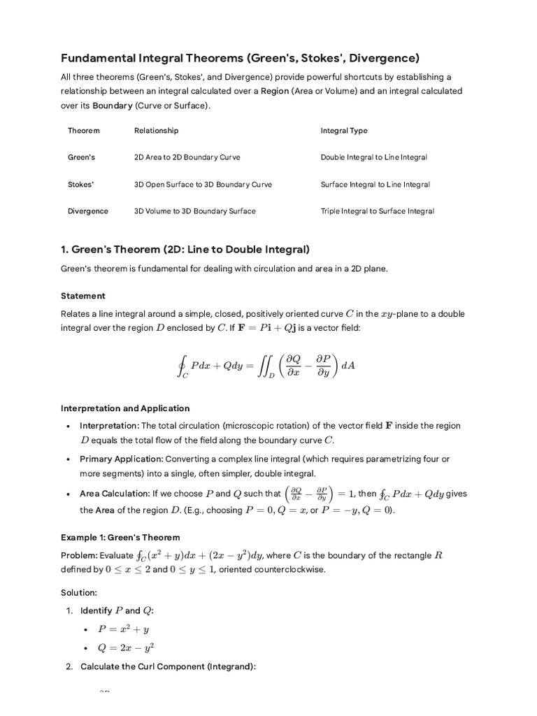 Integral Theorems: Green, Stokes, Divergence | PDF | Flux | Integral