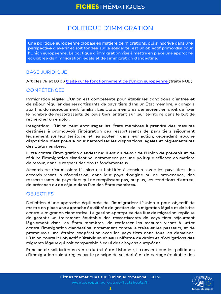 Politique d'immigration de l'UE 2024 | PDF | Directive (Union ...