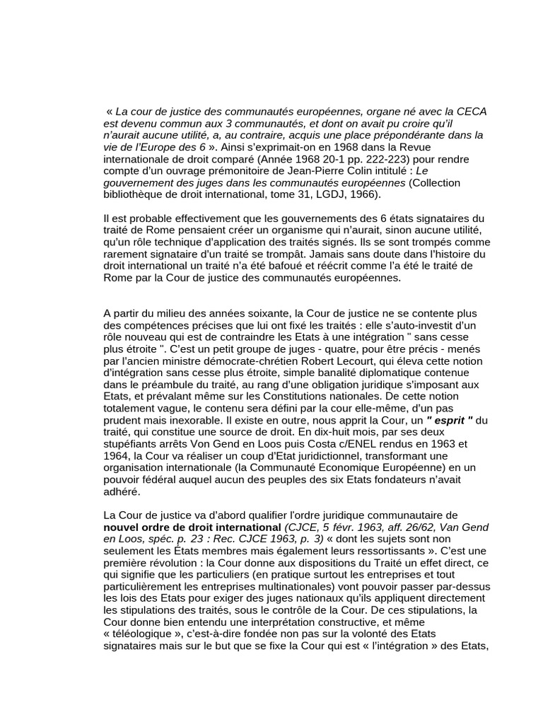 Impact de la CJCE sur l'intégration européenne | PDF | Traité ...