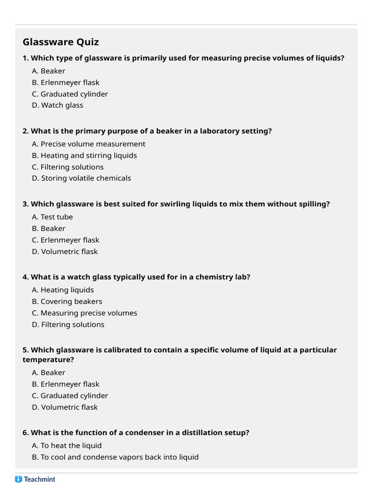 Glassware Quiz: Test Your Lab Knowledge | PDF