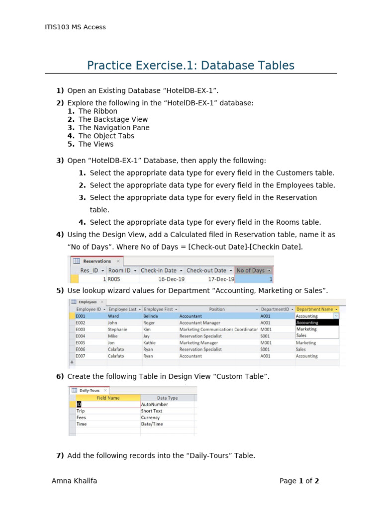 MS Access Hotel Database Exercise | PDF