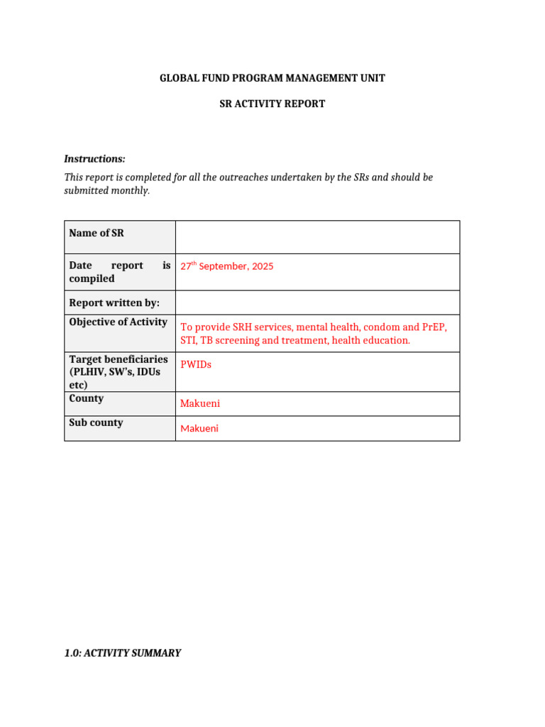 Makueni PWID Outreach Activity Report | PDF | Prevention Of Hiv/Aids ...
