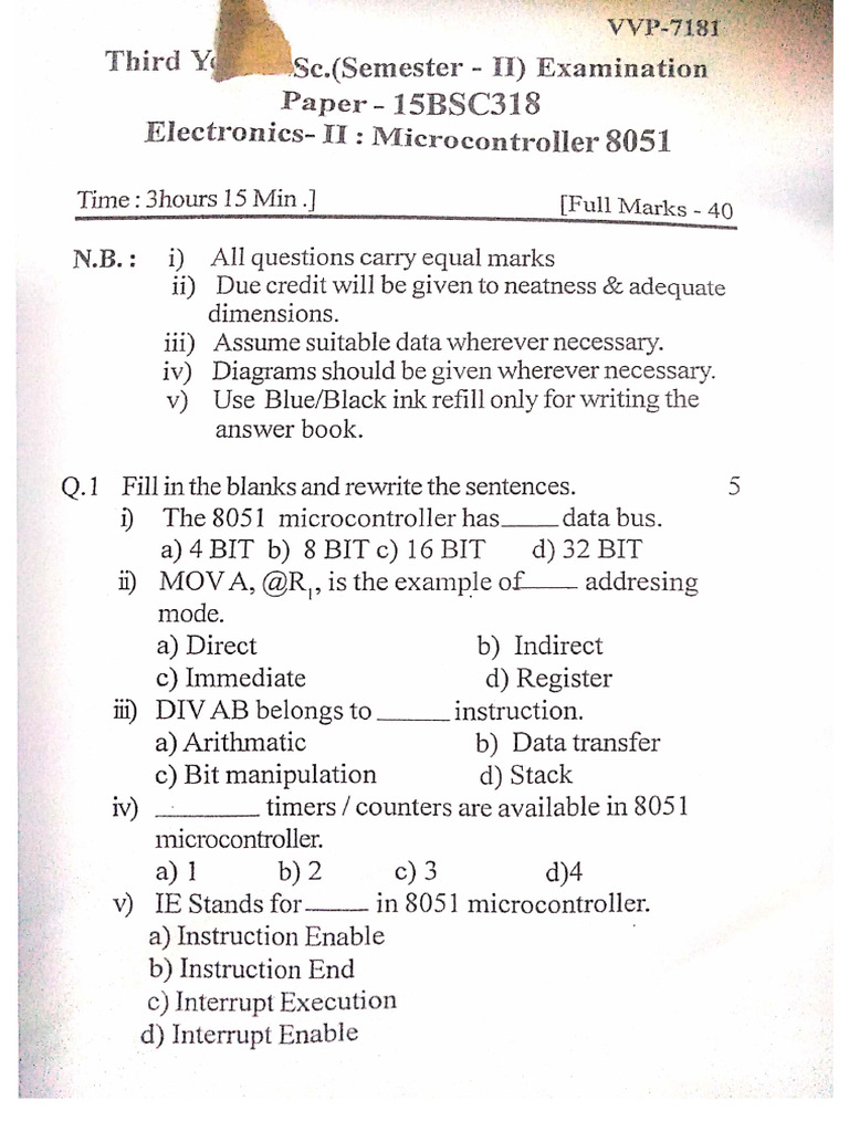 Previous Year Paper of 8051 Microcontroller | PDF