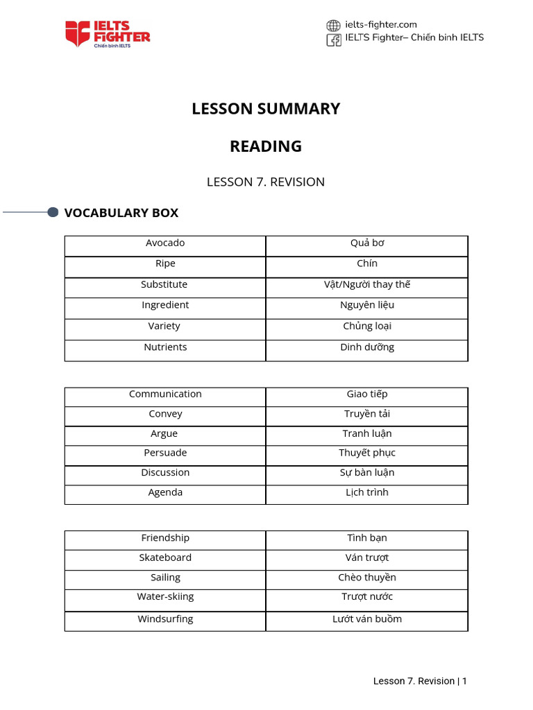 (Lesson Summary) Reading - L7. Revision | PDF