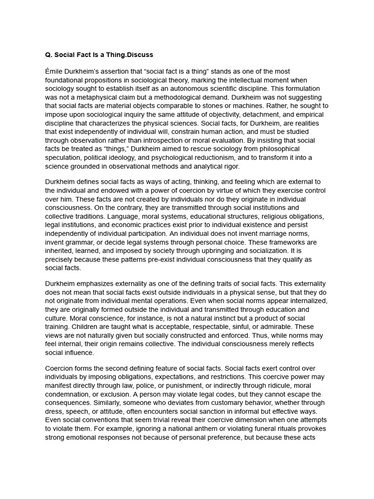 Understanding Durkheim's Social Facts | PDF | Émile Durkheim | Sociology