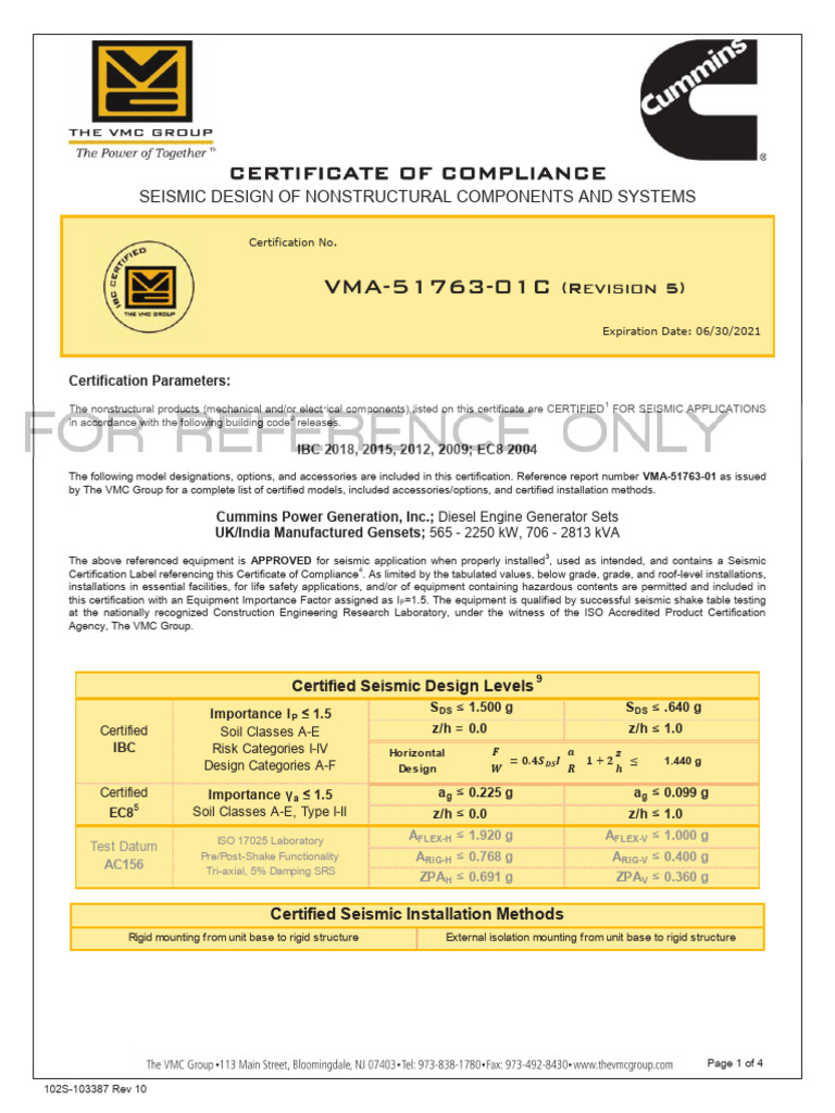 Seismic Certificate | PDF | Engines | Mechanical Engineering