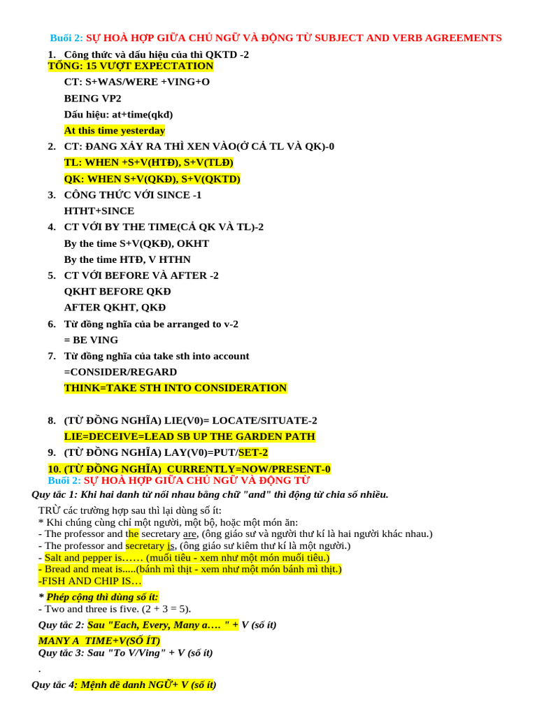 S Hoà H P Gi A CH NG Và Đ NG T Subject and Verb Agreements | PDF