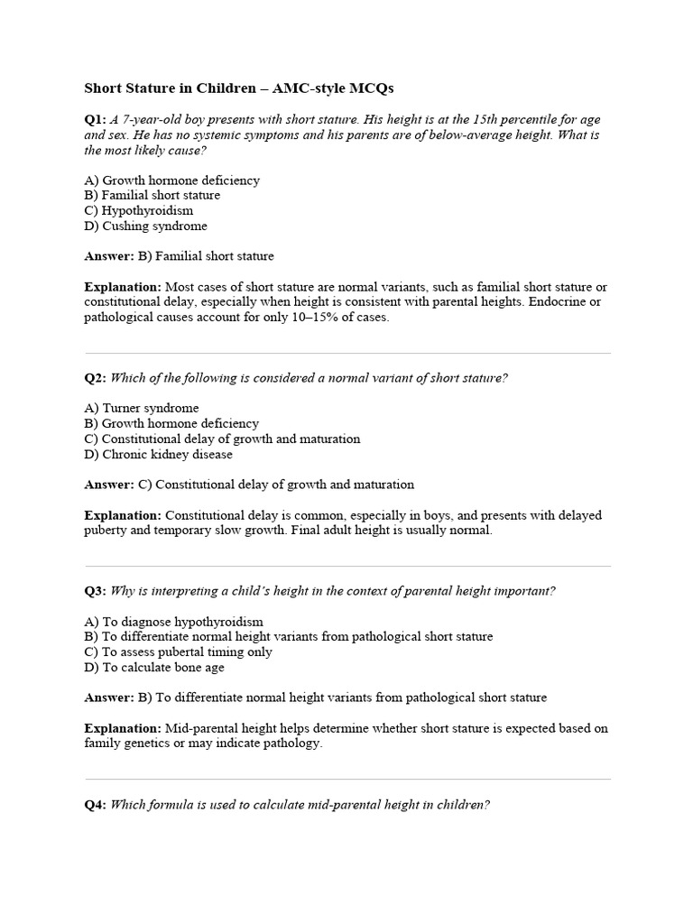26.short Stature in Children | PDF | Growth Hormone | Medical Specialties