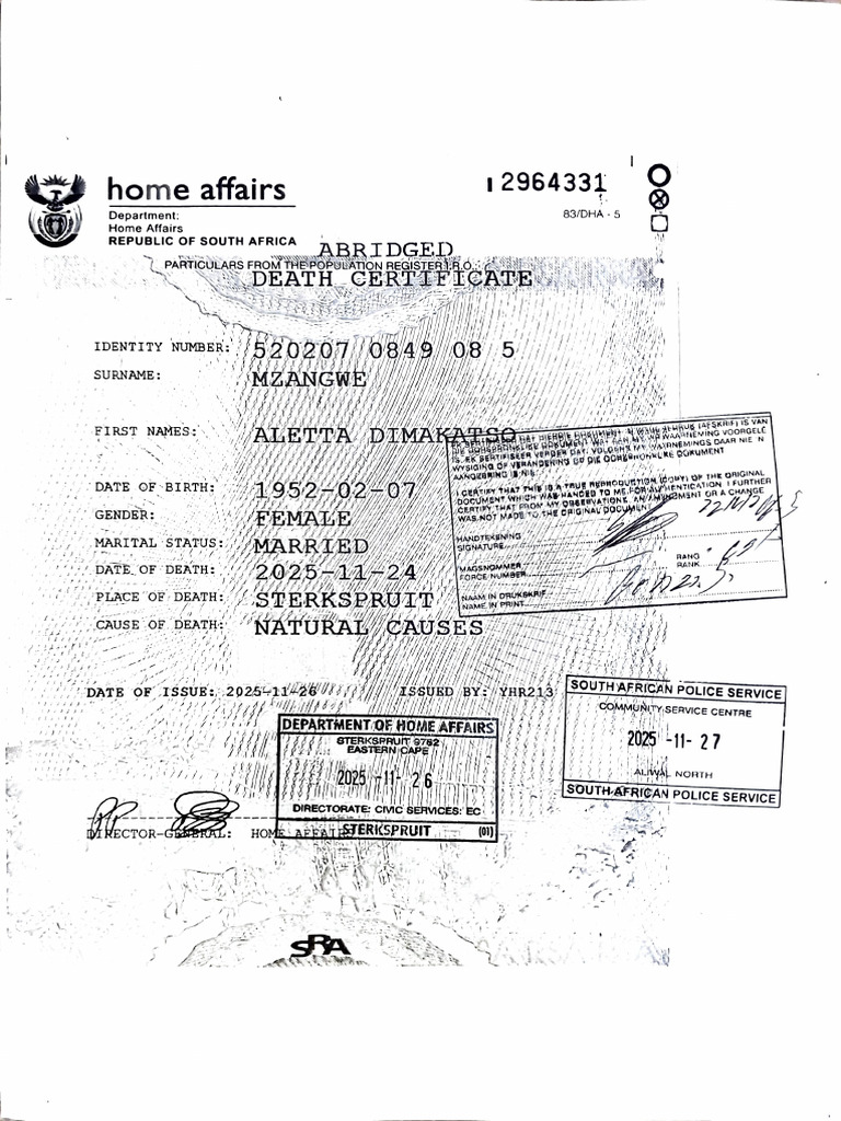 South Africa Home Affairs Document | PDF
