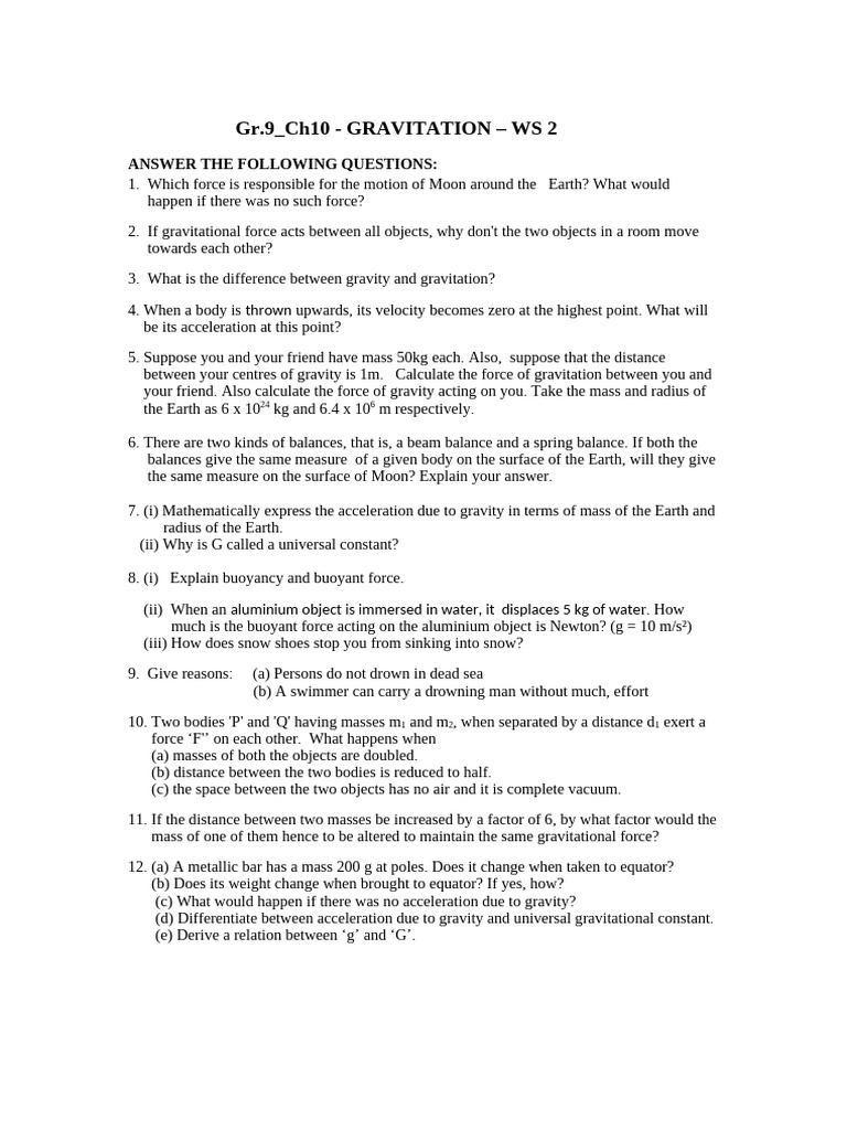 Gravitational Forces and Concepts Explained | PDF | Force | Newton's ...
