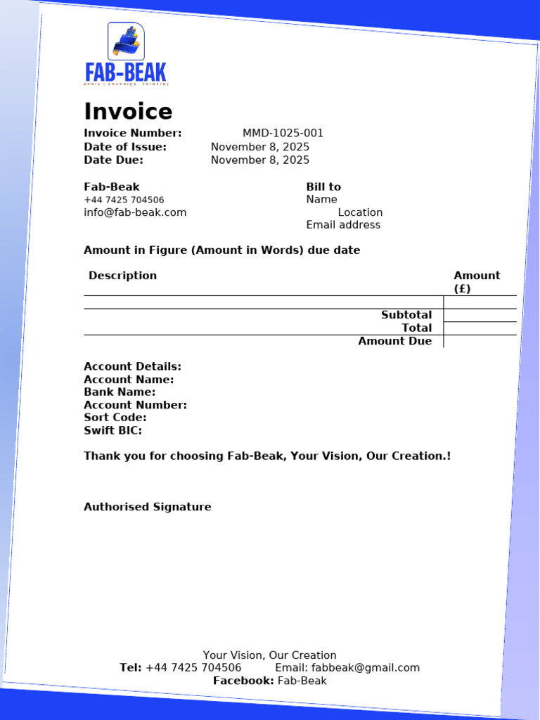 Invoice and Receipt Template for Fab-Beak | PDF