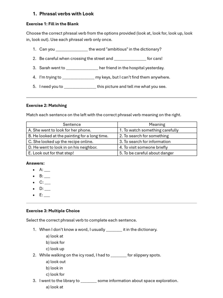 Phrasal Verbs and Verb Usage Exercises | PDF
