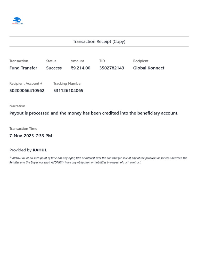 Transaction Receipt (Copy) : Fund Transfer Success 9,214.00 3502782143 ...