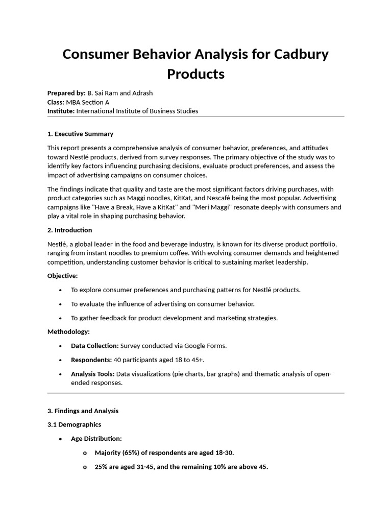 Cadbury Consumer Behavior Insights Report | PDF | Consumer Behaviour ...