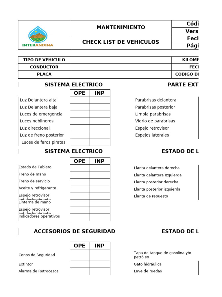 Checklist de Mantenimiento de Vehículos | PDF | Vehículos terrestres ...