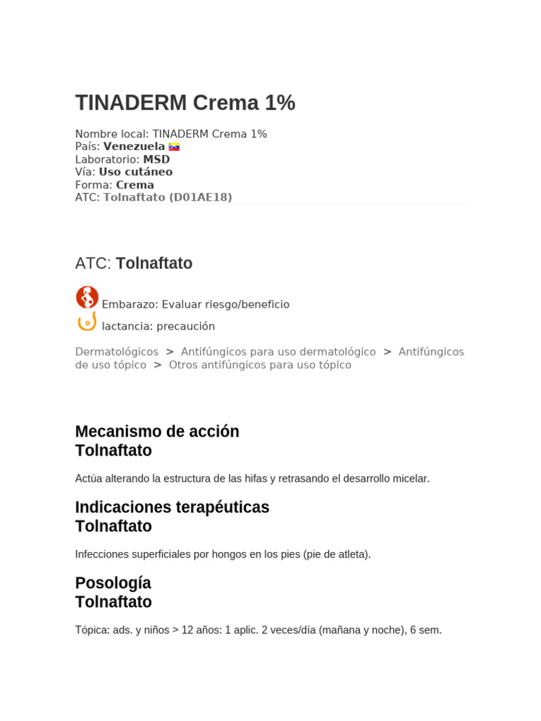 TINADERM Crema 1%: Antifúngico Cutáneo | PDF