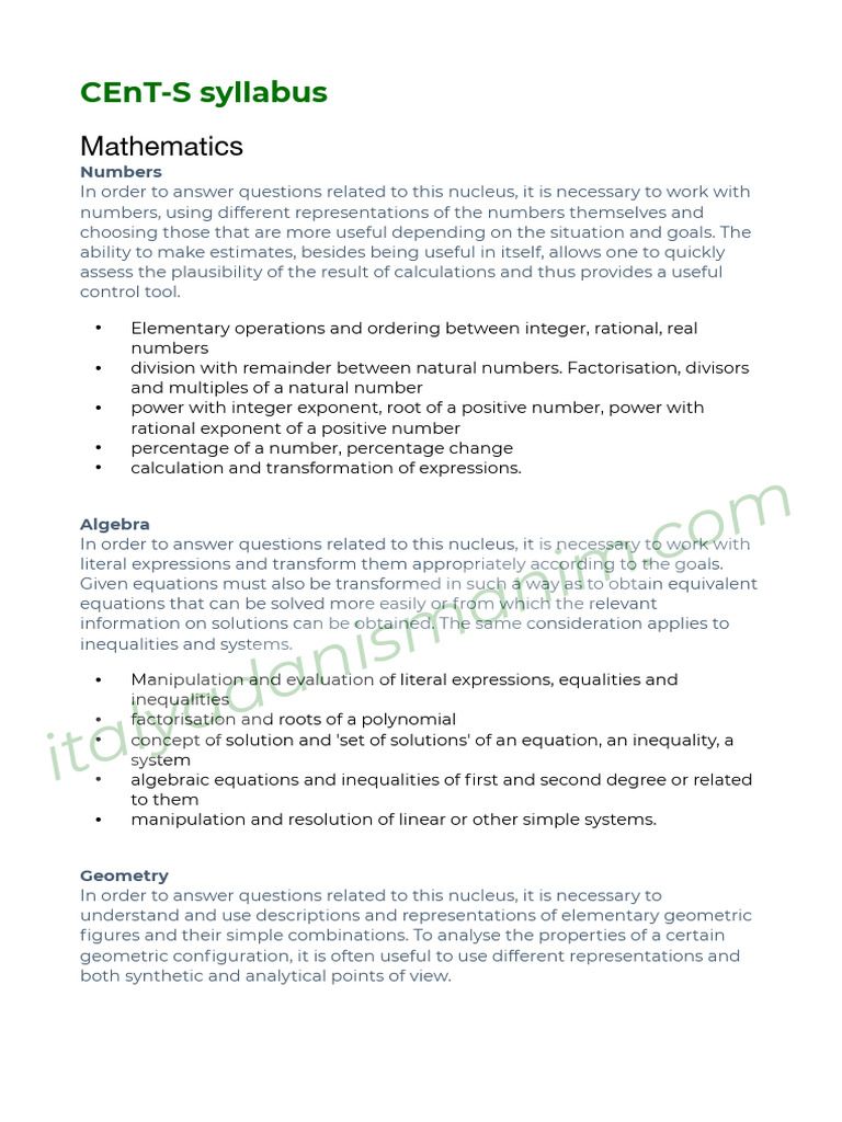 CEnT-S Syllabus: Math & Biology Overview | PDF | Cell (Biology) | Chemistry