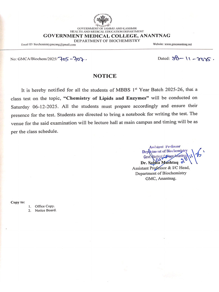Class Test Notice. | PDF