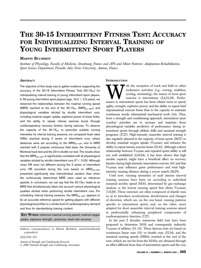 The 30-15 Intermittent Fitness Test Accuracy for Individualizing ...