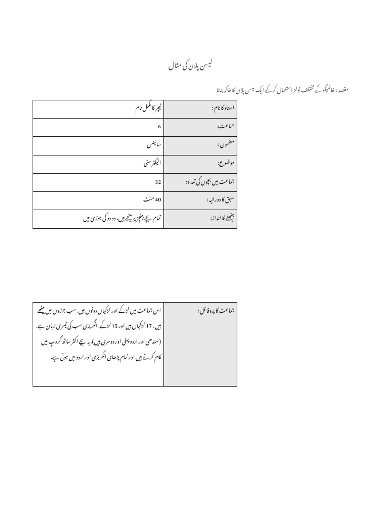 Unit 3.4.3 Sample Lesson Plan (Urdu-Ver) | PDF