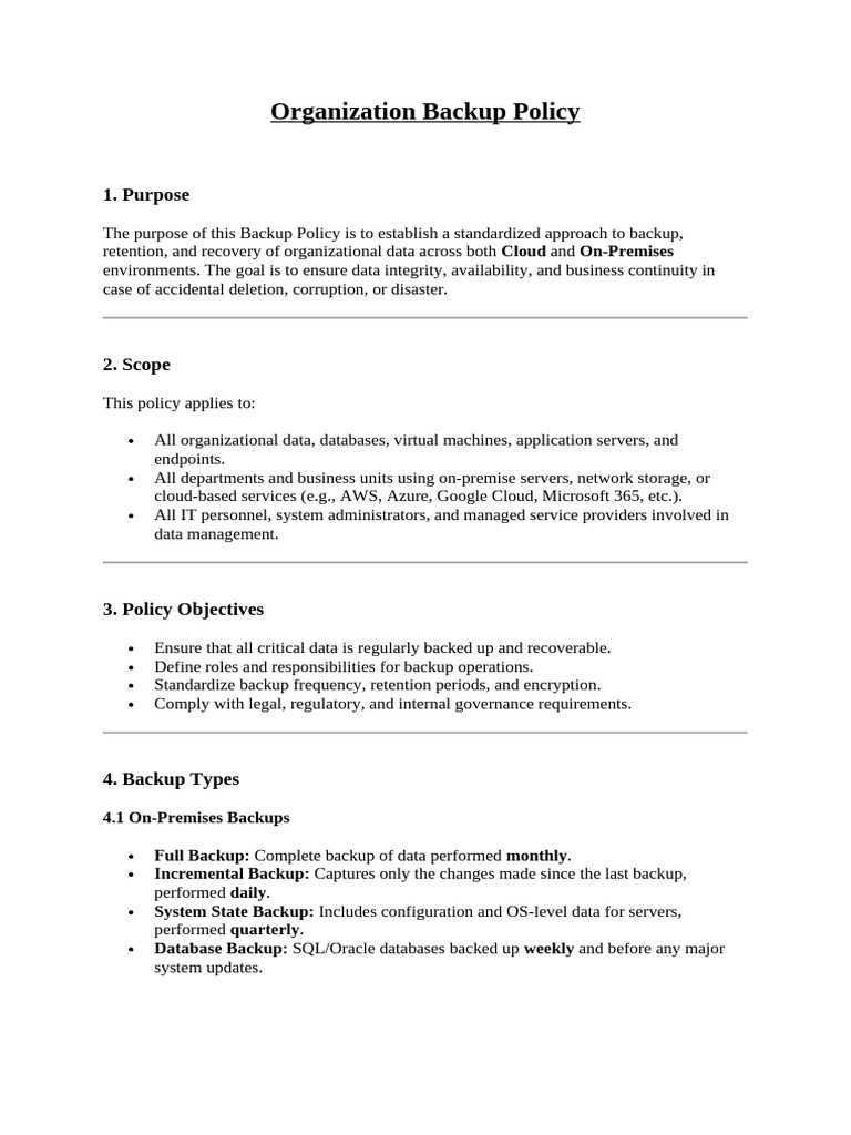Organizational Data Backup Policy | PDF | Backup | Cloud Computing