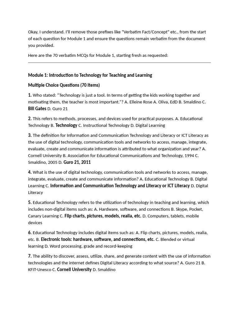 70 MCQs on Educational Technology | PDF | Educational Technology | Learning