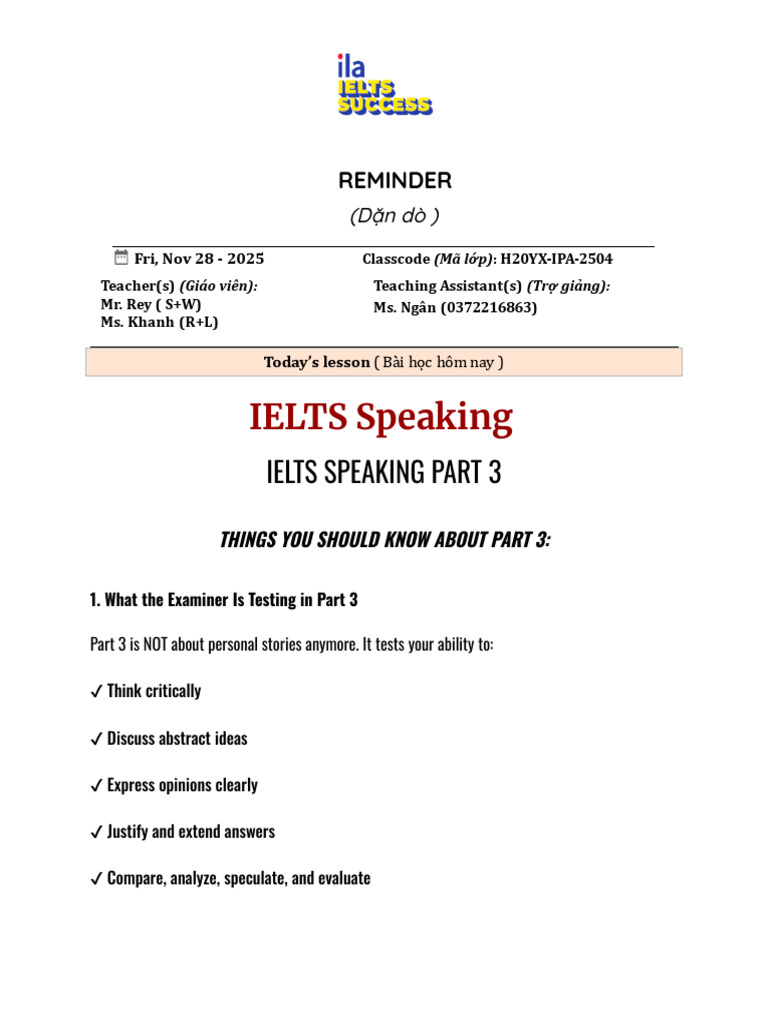 IELTS Speaking Part 3 Guide | PDF | Restaurants | Learning