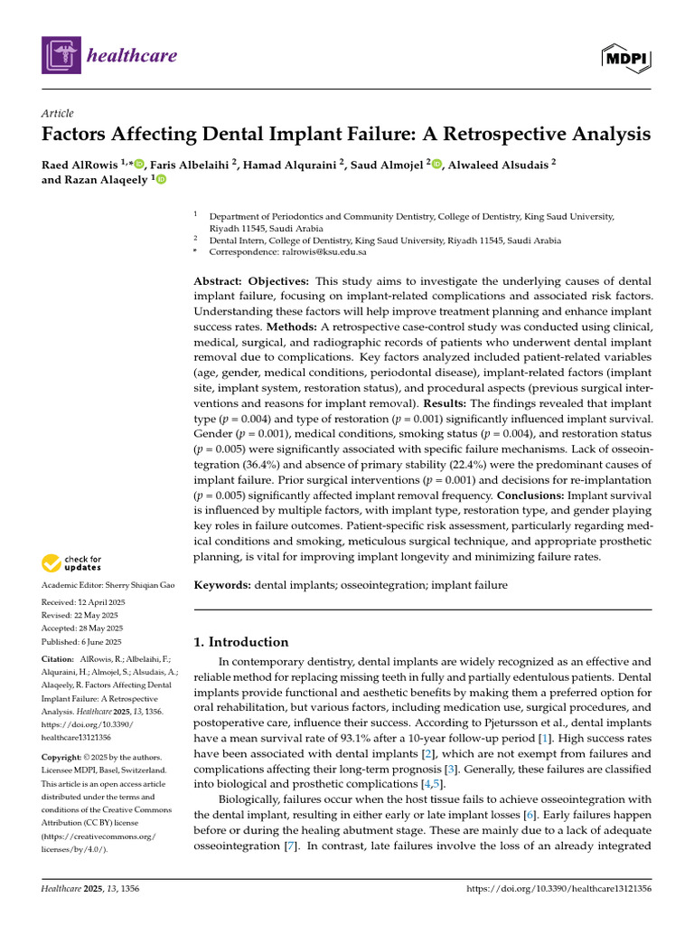 Dental Implant Failure Factors Analysis | PDF | Dental Implant ...