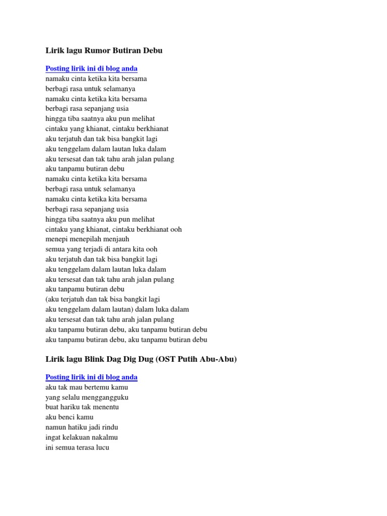 Lirik Lagu Rumor Butiran Debu Pdf