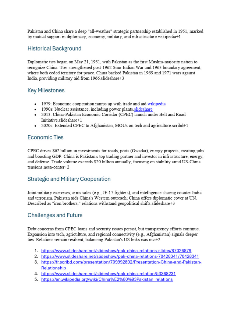 Pakistan-China Strategic Partnership Overview | PDF | Pakistan ...
