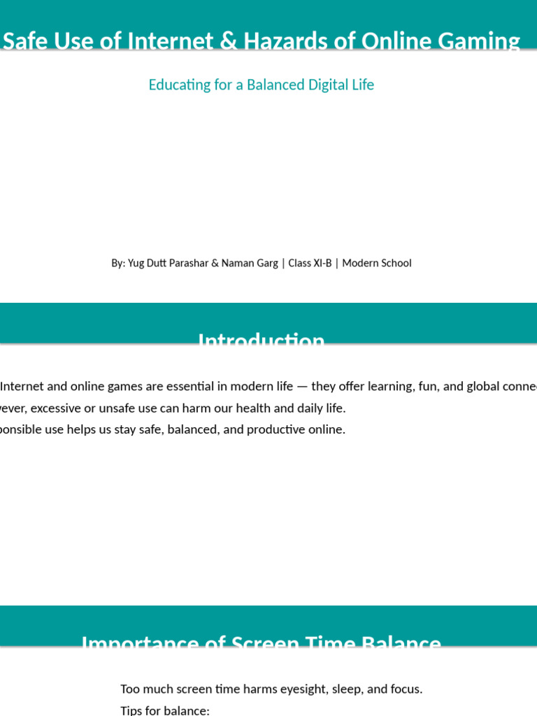 Safe Internet Use & Online Gaming Tips | PDF