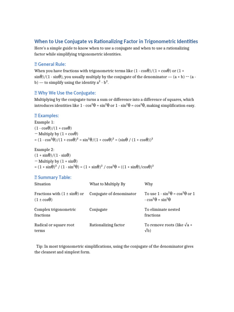 Conjugate Vs Rationalizing Factor | PDF