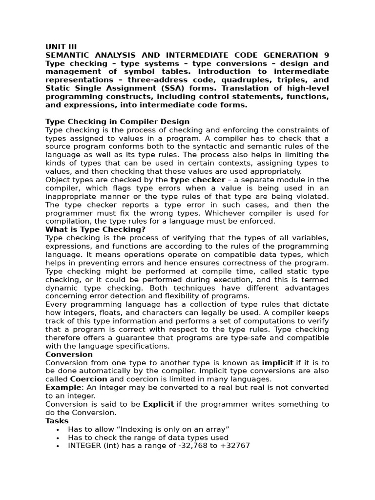 Type Checking in Compiler Design | PDF | Data Type | Variable (Computer ...