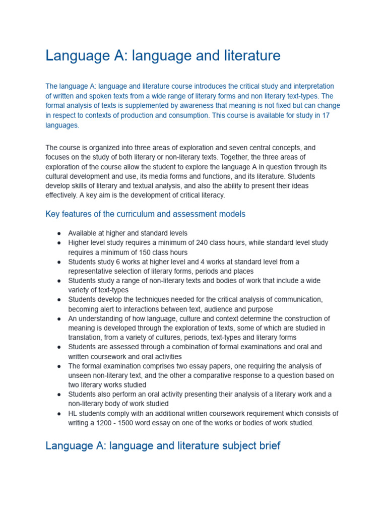 IB Language A: Literature Course Overview | PDF | Cognition | Learning