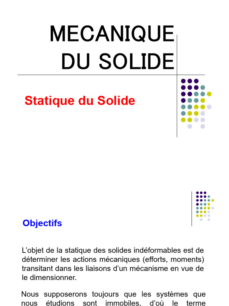 Statique des Solides : Actions Mécaniques | PDF | Levier (mécanique ...