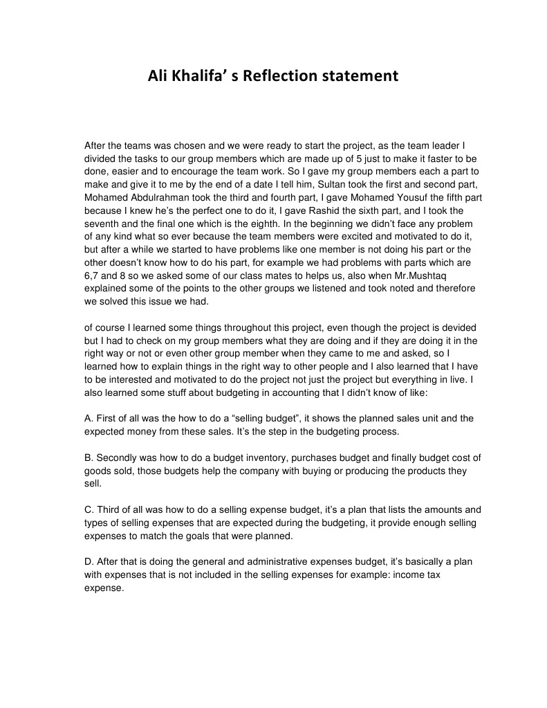 Accounting Reflection StatSment | PDF | Expense | Budget