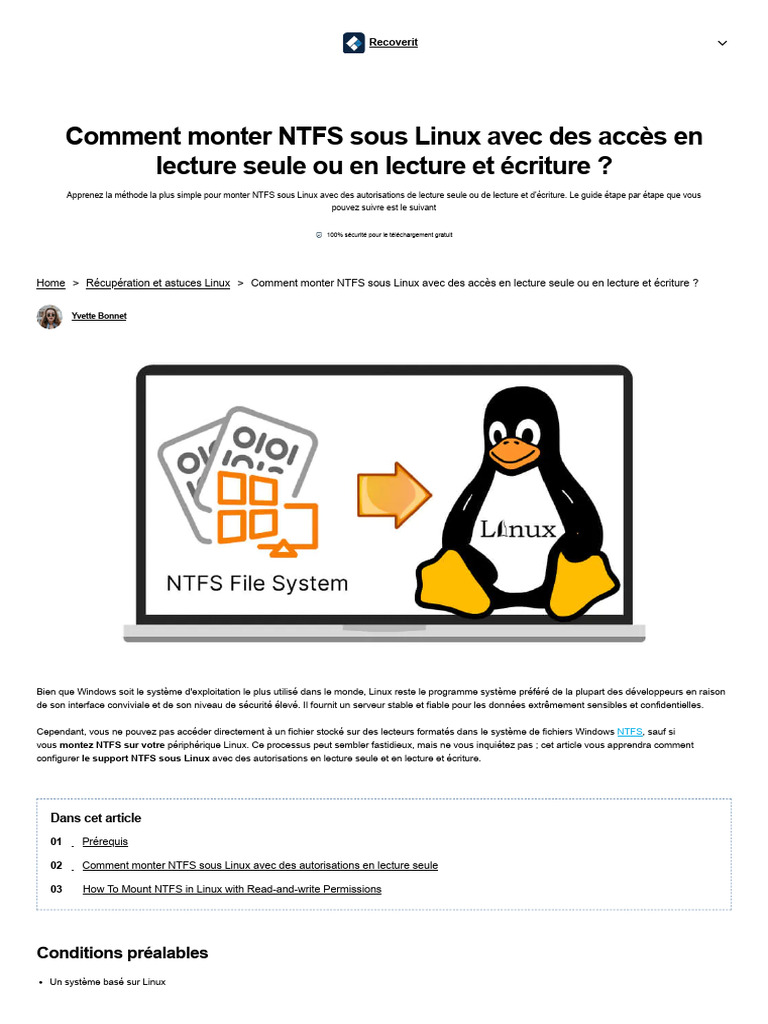 Monter NTFS sous Linux : Guide complet | PDF | Linux | Système de fichiers