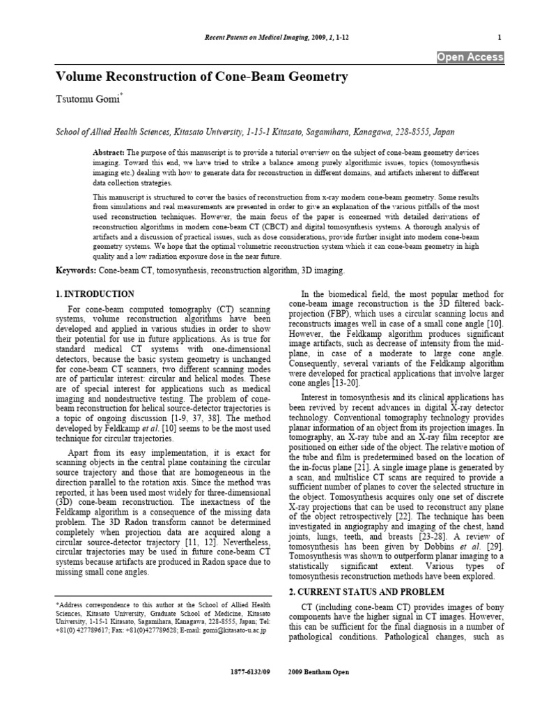 Cone-Beam CT Volume Reconstruction Techniques | PDF | Ct Scan | Radiography