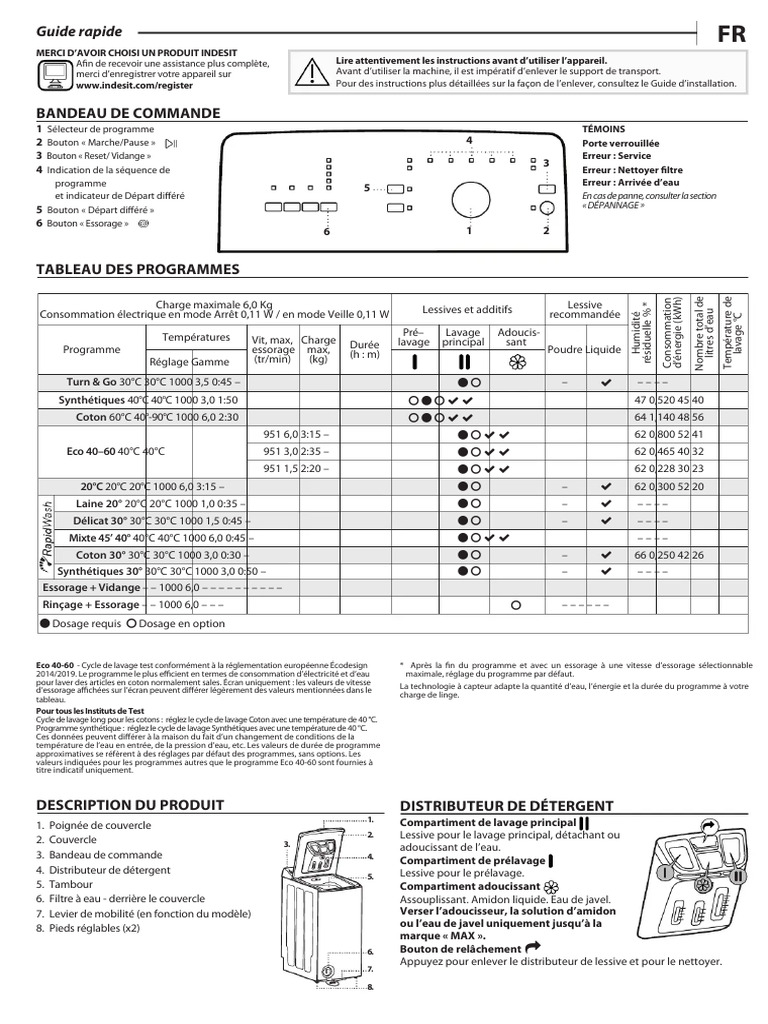 Guide d'utilisation machine à laver Indesit | PDF