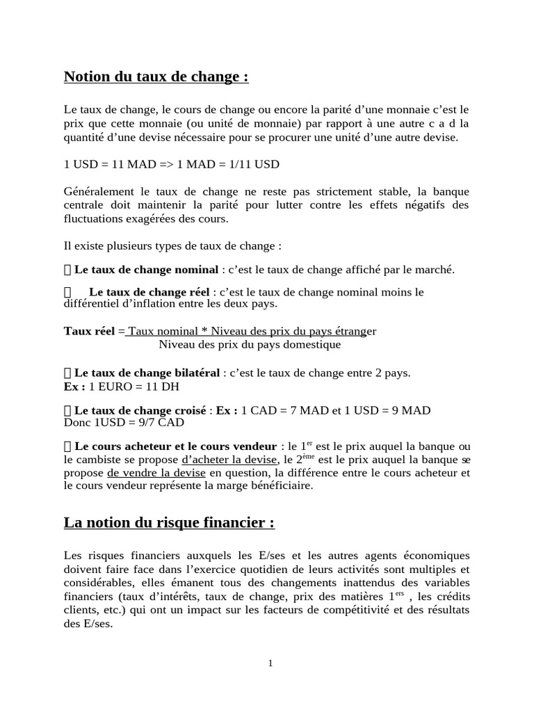 Comprendre le Taux de Change et Risques Financiers | PDF | Taux de ...