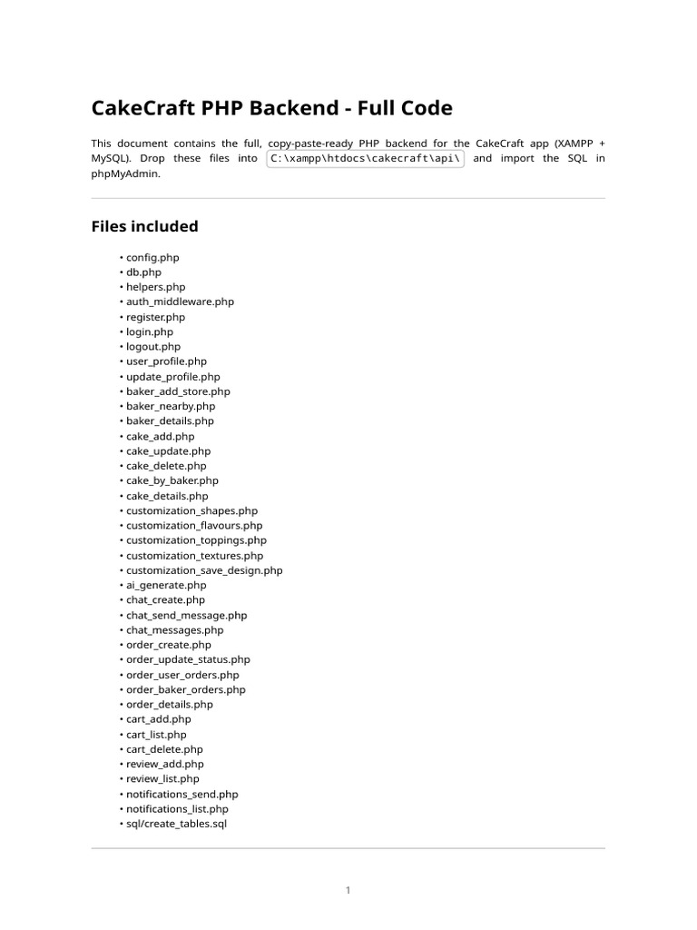 Cake Craft Php Backend - Full Code | PDF | Data Management