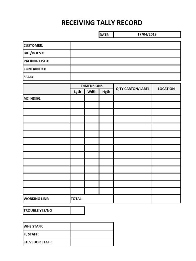 Receiving Tally Record | PDF