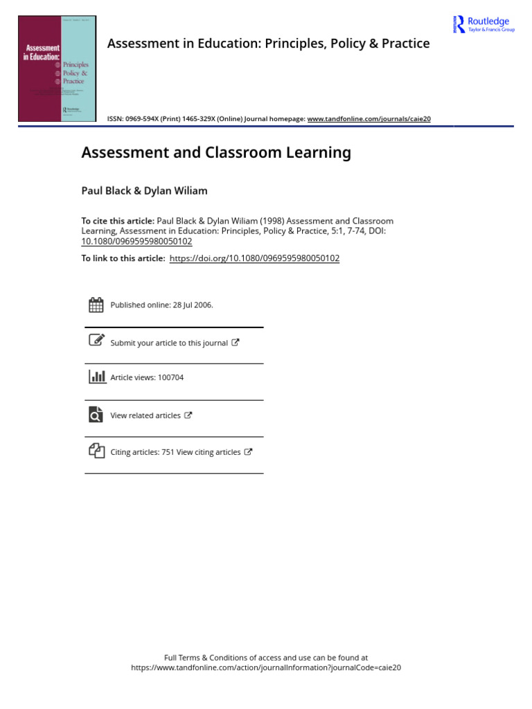 Formative Assessment in Classroom Learning | PDF | Educational ...