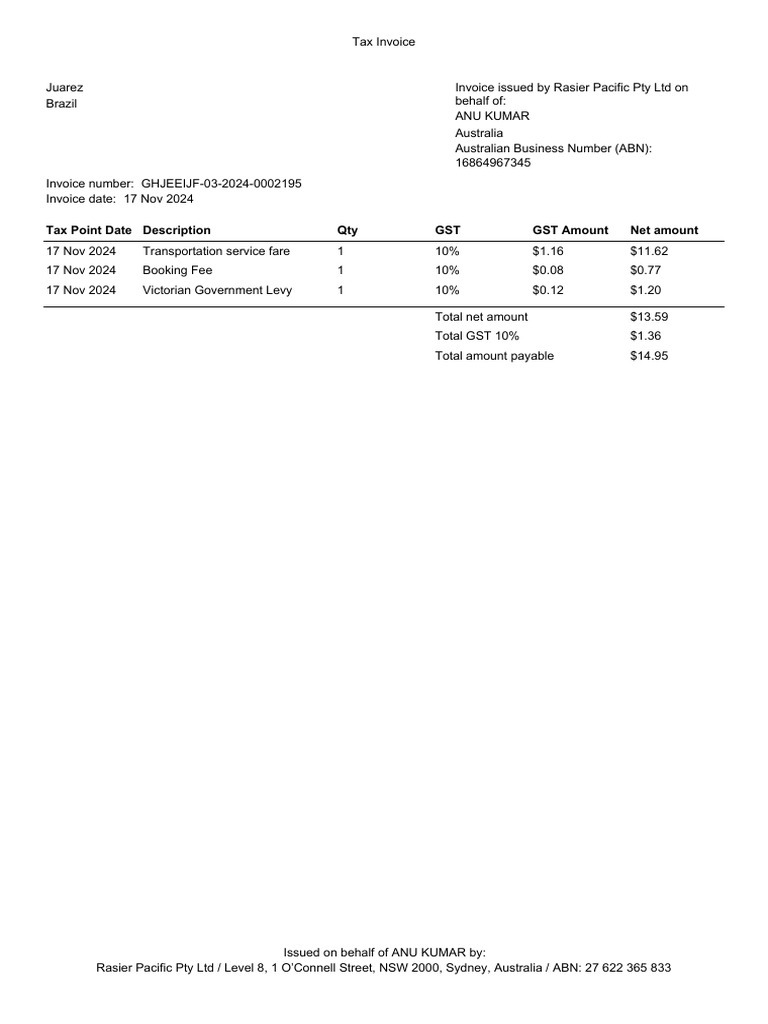 Tax Invoice for Transportation Services | PDF